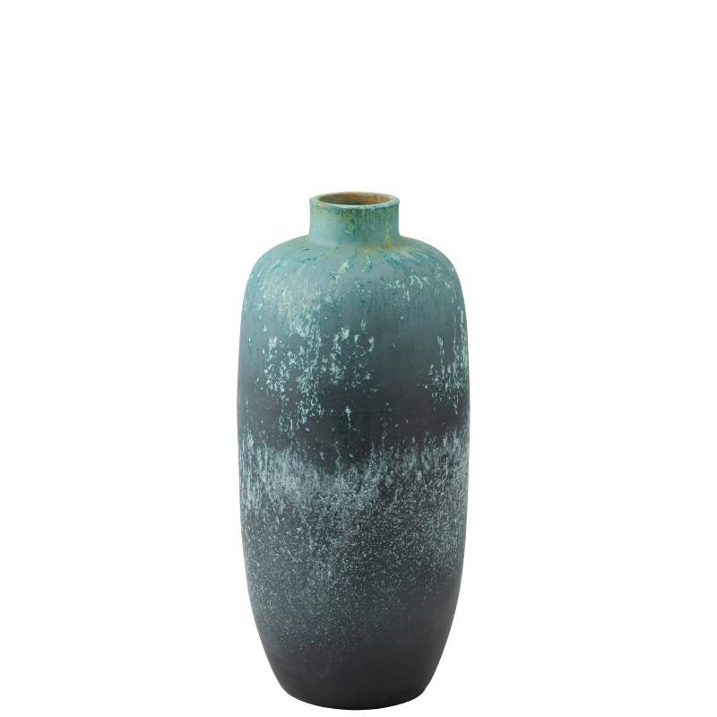 Vase vintage haut en céramique bleu 33x33x72 cm - J-Line - Gamm vert