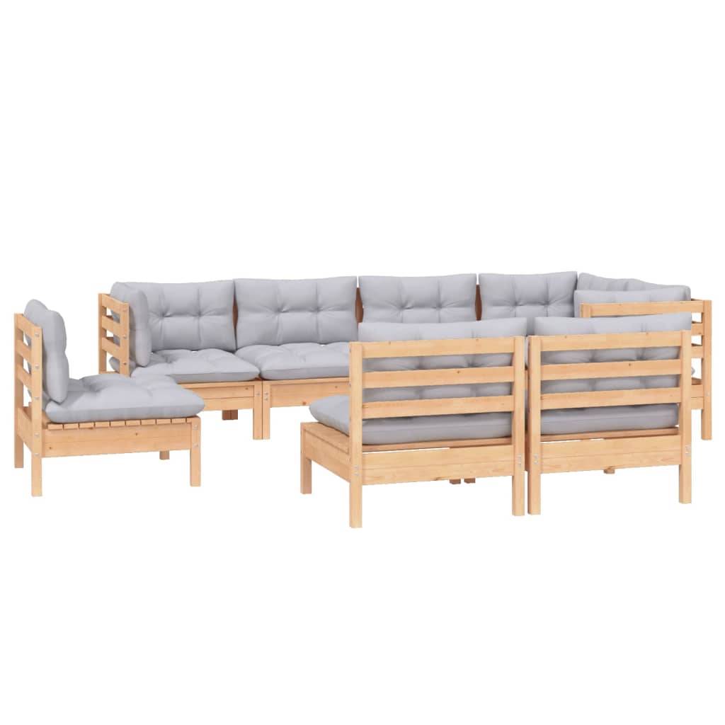 Prolenta Premium - Salon complet 8 places bois de pin et tissu (100 % polyester) gris 63,5 x 63,5 x 62,5 cm - Prolent - Image 3