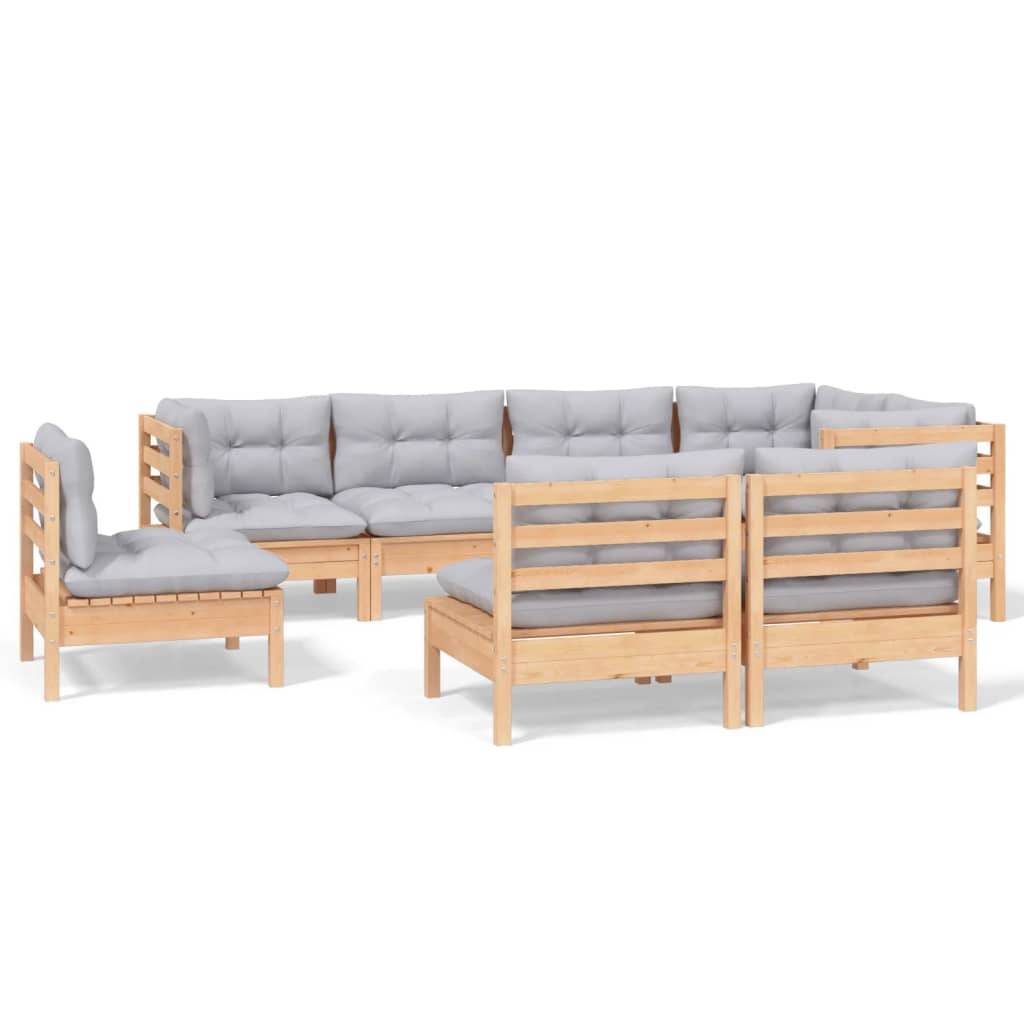 Prolenta Premium - Salon complet 8 places bois de pin et tissu (100 % polyester) gris 63,5 x 63,5 x 62,5 cm - Prolent - Image 1