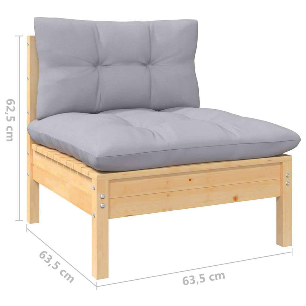 Prolenta Premium - Salon complet 8 places bois de pin et tissu (100 % polyester) gris 63,5 x 63,5 x 62,5 cm - Prolent - Image 7
