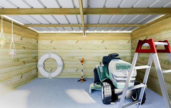 ABRI DE JARDIN bois autoclave 27mm - 5,44x4,34m / 24m2 - Bac acier - Plancher bois - Image 3