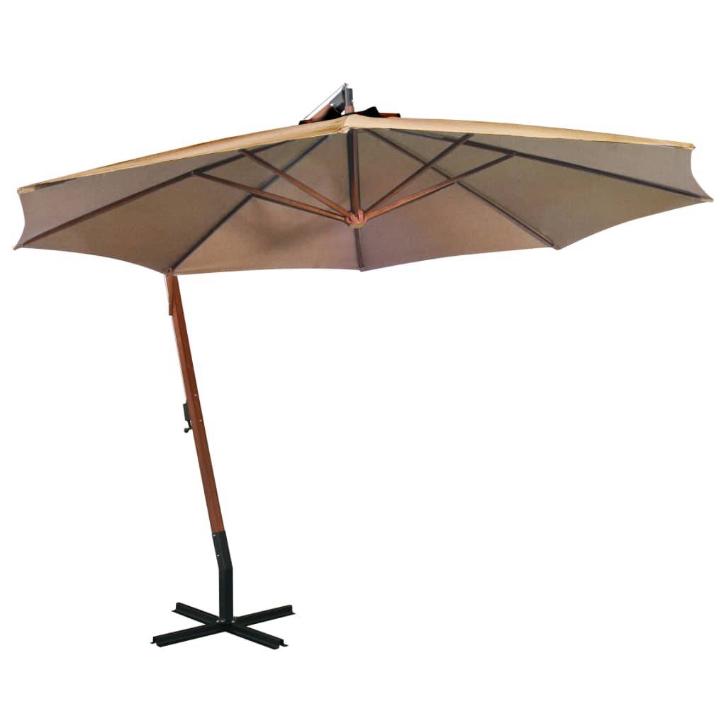 Helloshop26 - Parasol suspendu avec mât taupe 3,5 x 2,9 m bois de sapin massif - Image 1