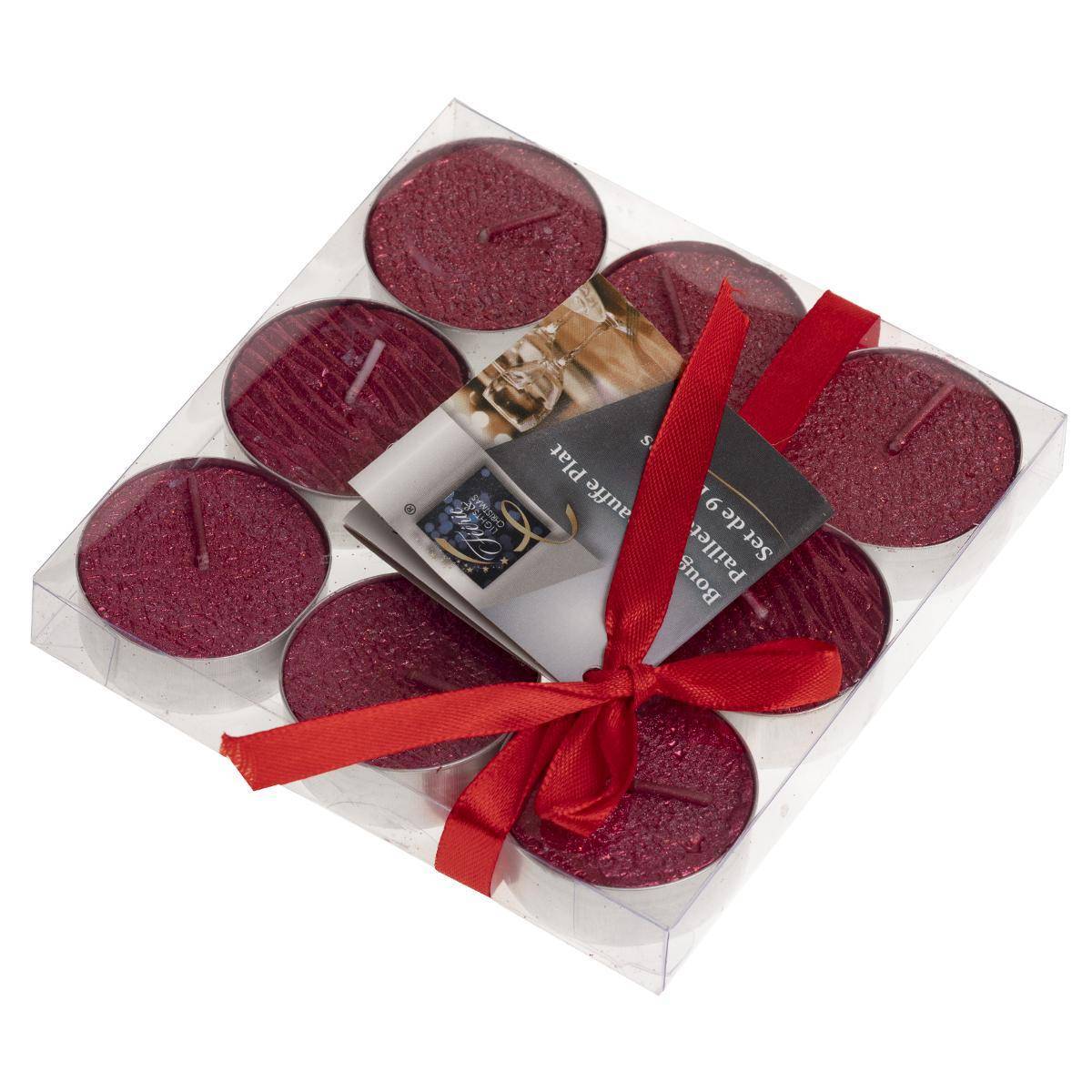 Fééric Lights & Christmas - Lot de 9 bougies chauffe-plats pailletées 12 gr rouge - Feeric Lights & Christmas - Image 3