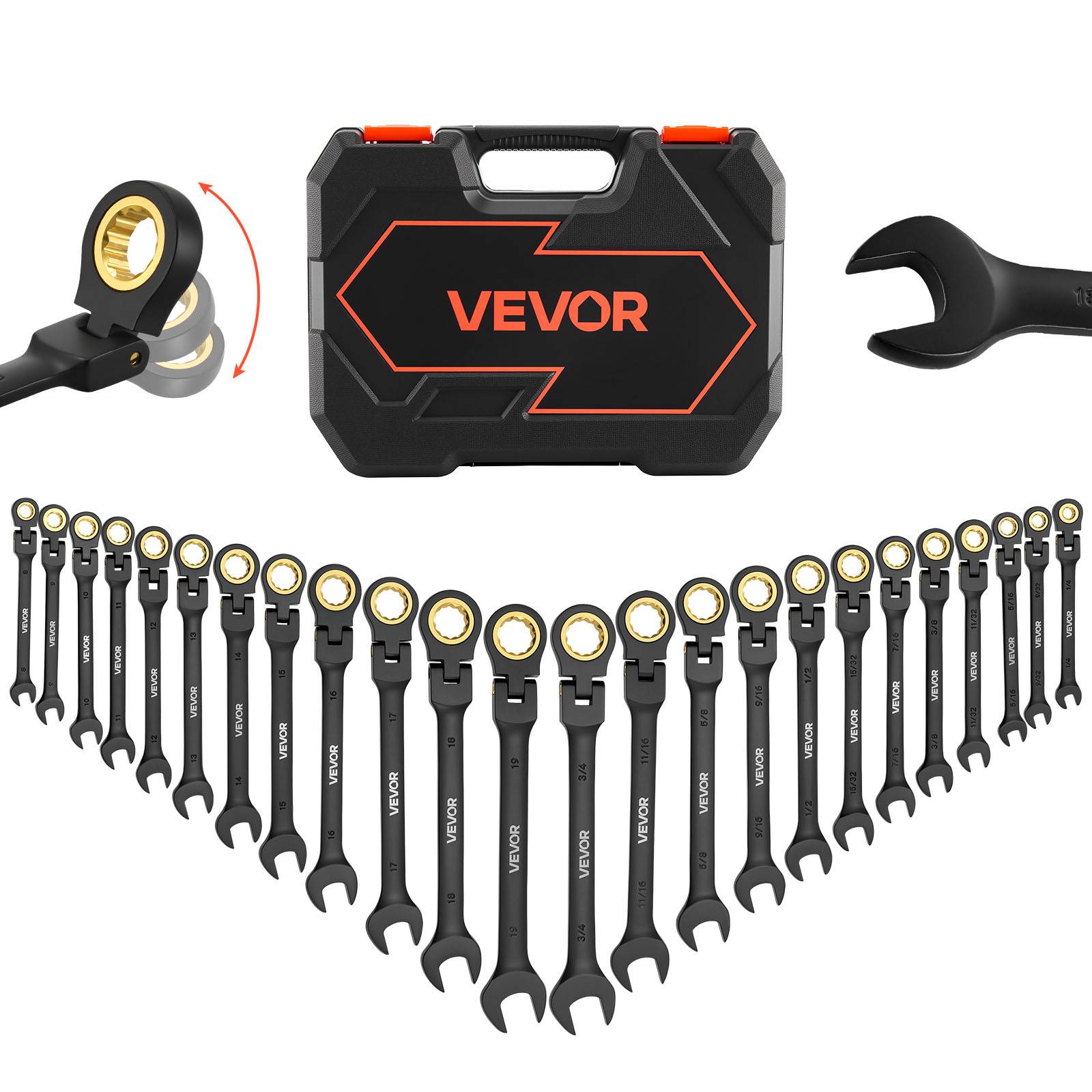 Vevor - VEVOR Jeu de clés mixtes 24 pcs, cliquet tête flexible 180°, 72 dents, SAE et métrique, acier Cr-V, coffret de rangement. - Image 1