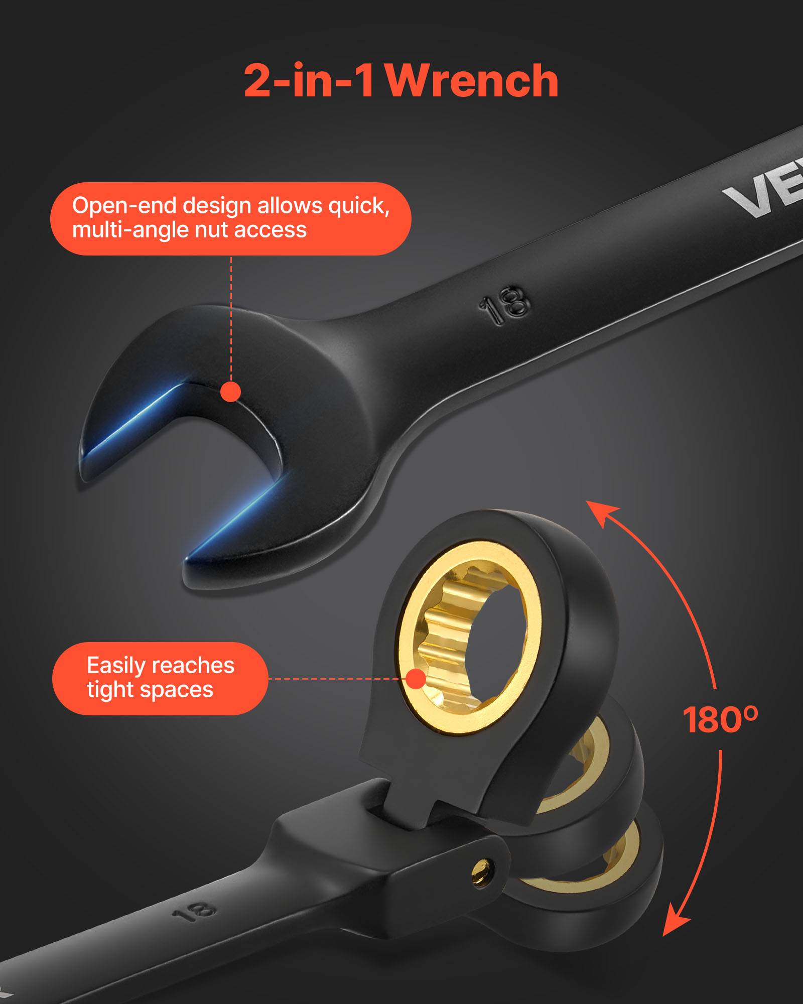 Vevor - VEVOR Jeu de clés mixtes 24 pcs, cliquet tête flexible 180°, 72 dents, SAE et métrique, acier Cr-V, coffret de rangement. - Image 4