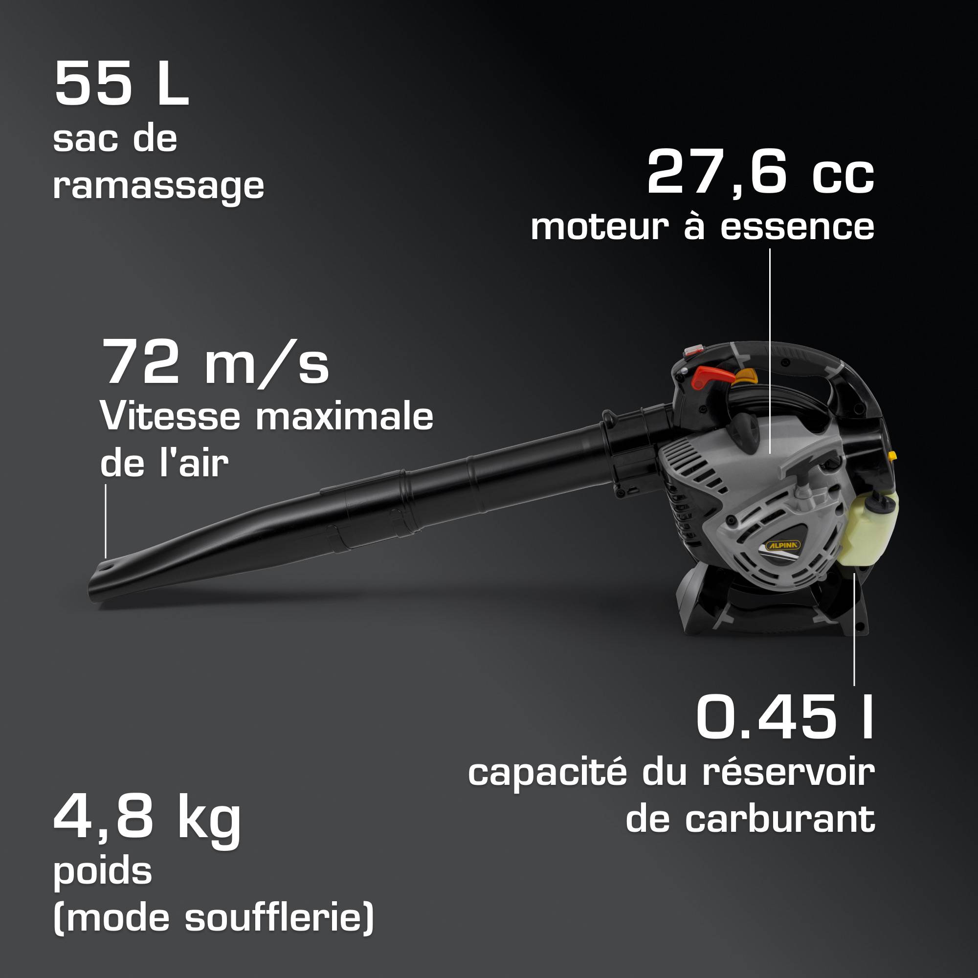 Alpina - Aspirateur-souffleur thermique ABL 27 V, moteur 27,6 cc, 800 W, tube amovible, sac 55 L - Alpina - Image 5