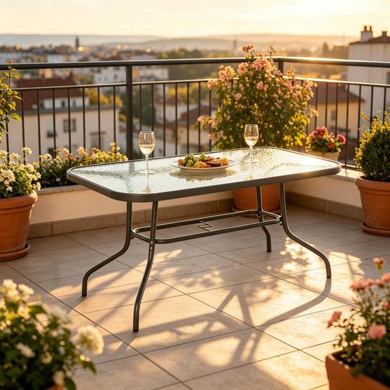 ComfortXL - Table de jardin métal et verre trempé repas 8 personnes avec trou parasol 120 x 80 cm gris - ComfortXL Outdoor Living - Image 7