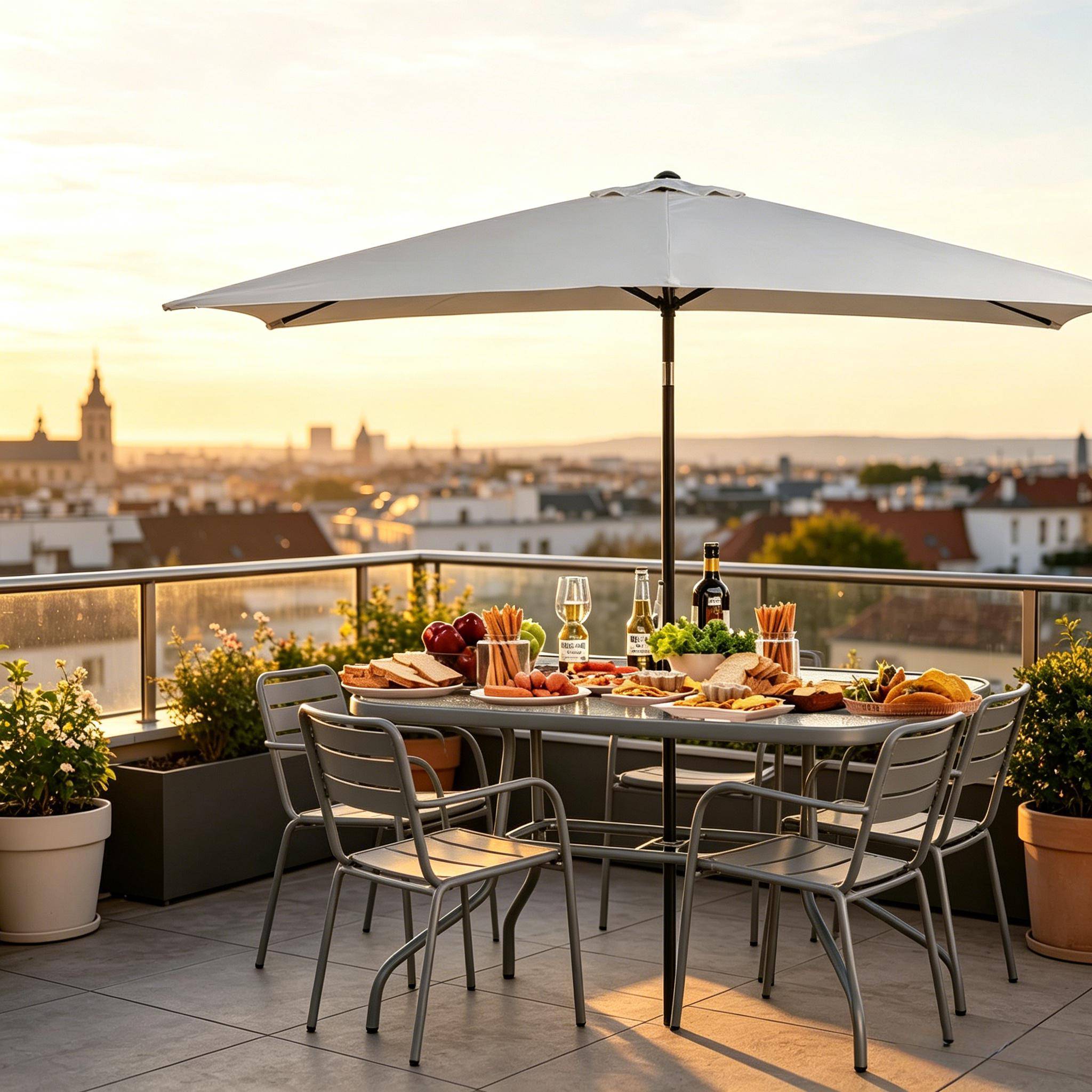 ComfortXL - Table de jardin métal et verre trempé repas 8 personnes avec trou parasol 120 x 80 cm gris - ComfortXL Outdoor Living - Image 3