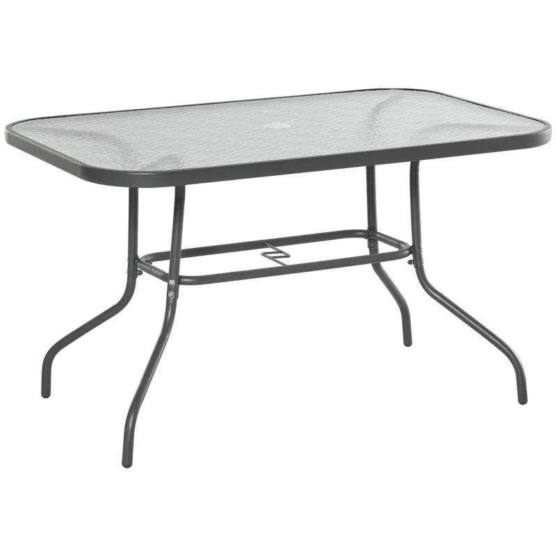 ComfortXL - Table de jardin métal et verre trempé repas 8 personnes avec trou parasol 120 x 80 cm gris - ComfortXL Outdoor Living - Image 8