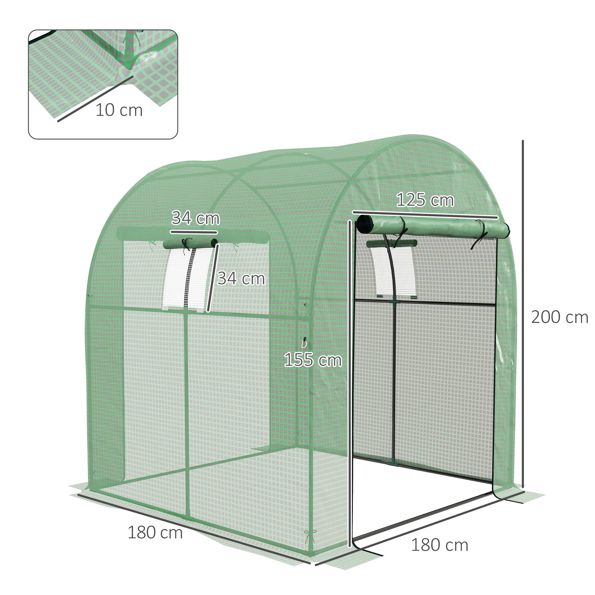 Serre tunnel 3,24m² PE jardins protection semis 2 portes 180x180x200cm Vert - ComfortXL Outdoor Living - Image 5