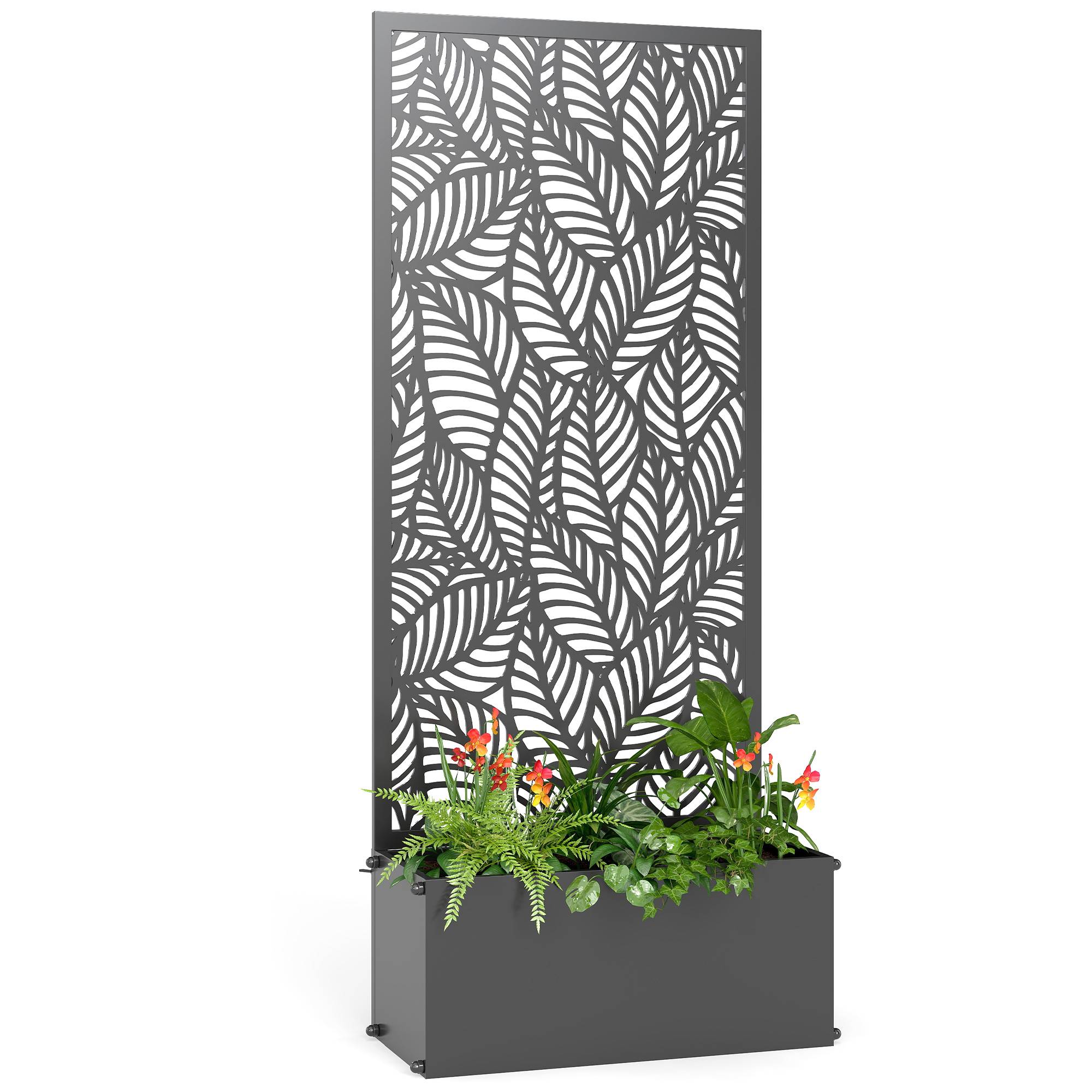 Jardinière avec treillis, bac à fleurs, avec brise-vue, pour plantes grimpantes, métal, 45 x 21,5 x 110 cm, noir - Image 1