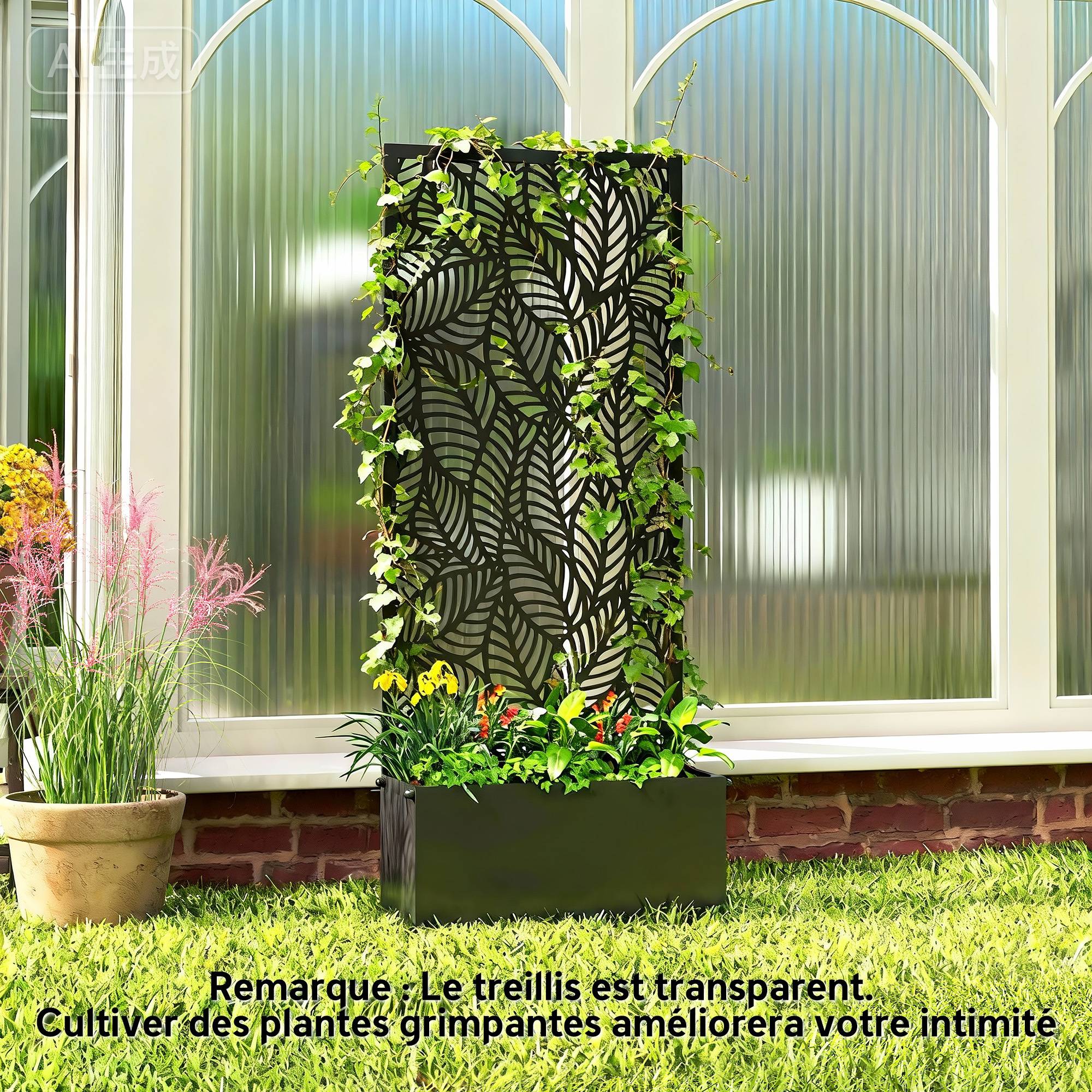 Jardinière avec treillis, bac à fleurs, avec brise-vue, pour plantes grimpantes, métal, 45 x 21,5 x 110 cm, noir - Image 9