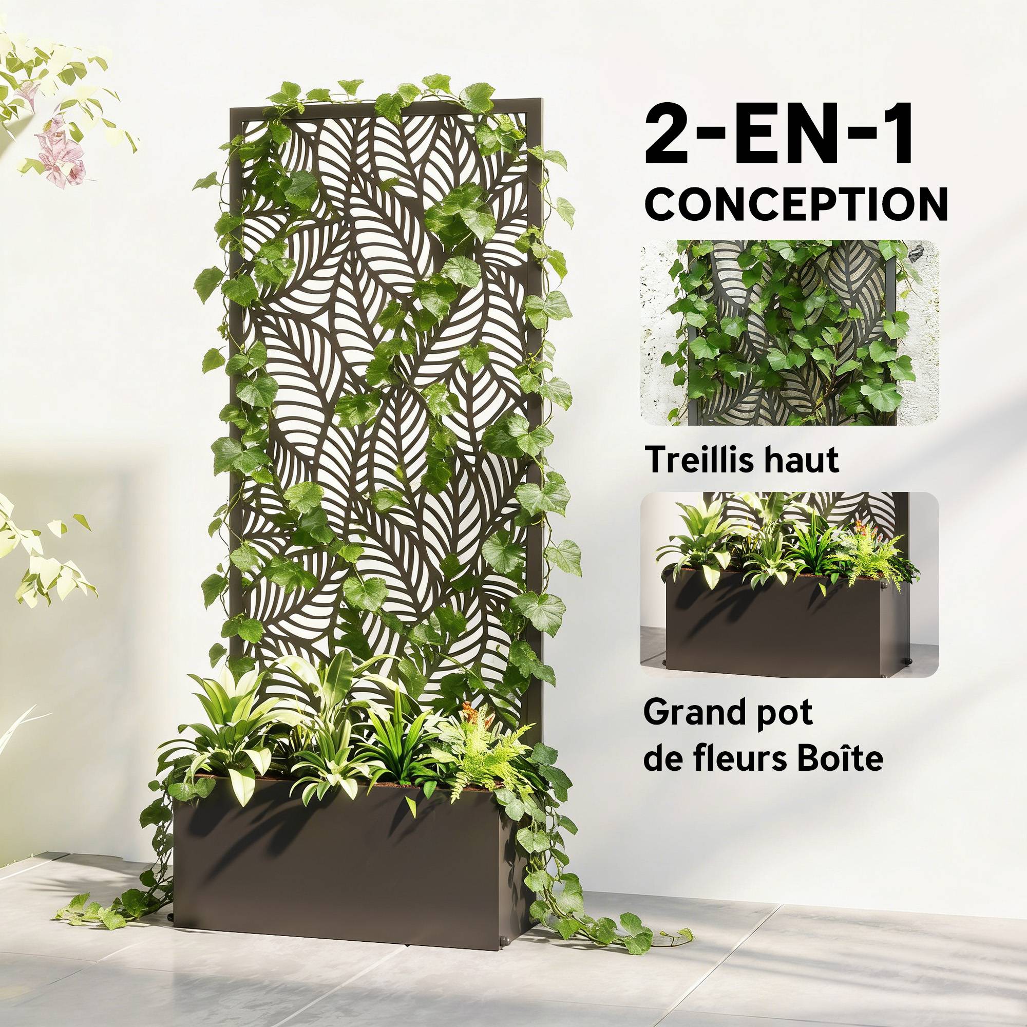 Jardinière avec treillis, bac à fleurs, avec brise-vue, pour plantes grimpantes, métal, 45 x 21,5 x 110 cm, noir - Image 6