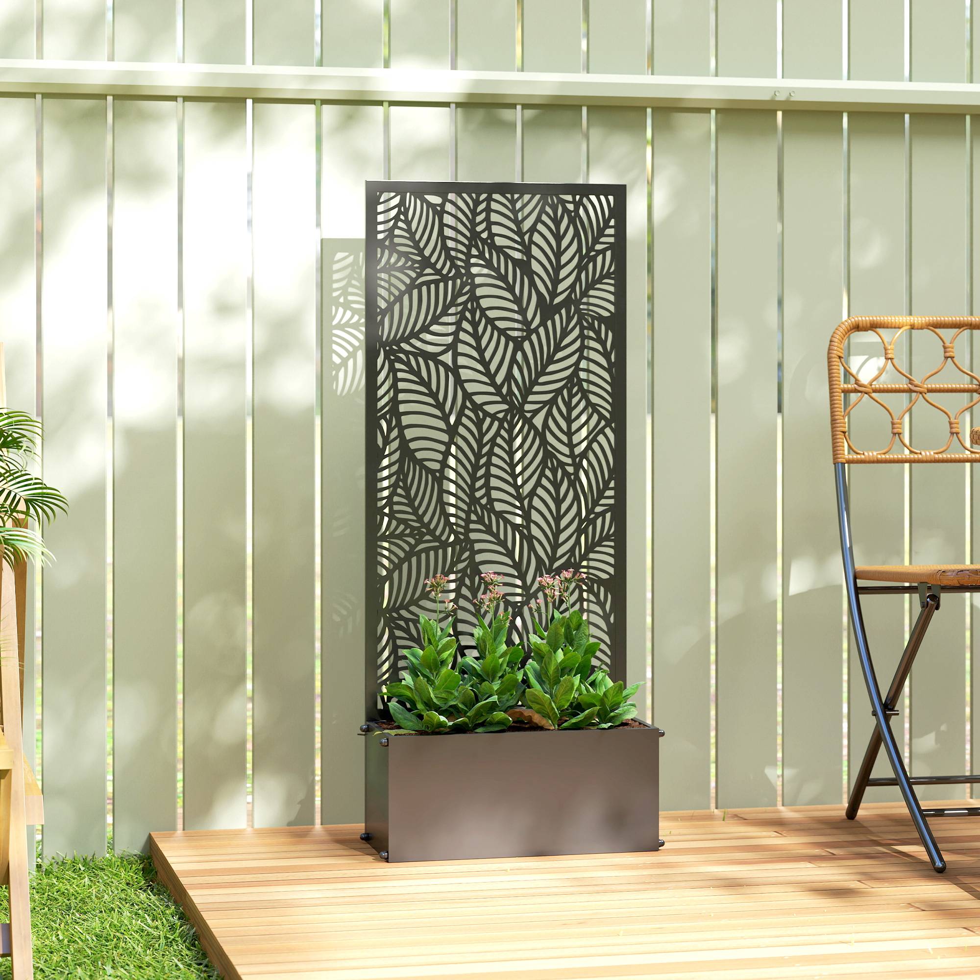 Jardinière avec treillis, bac à fleurs, avec brise-vue, pour plantes grimpantes, métal, 45 x 21,5 x 110 cm, noir - Image 3