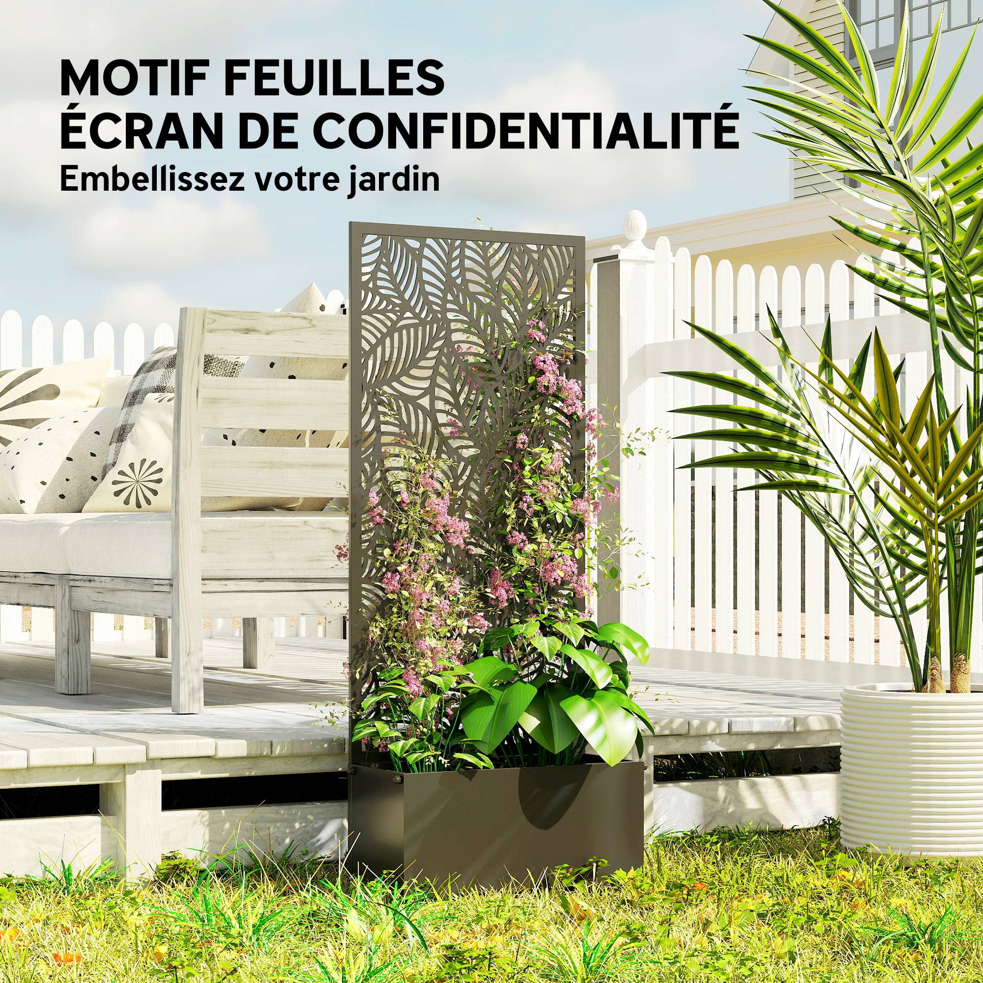 Jardinière avec treillis, bac à fleurs, avec brise-vue, pour plantes grimpantes, métal, 45 x 21,5 x 110 cm, noir - Image 7