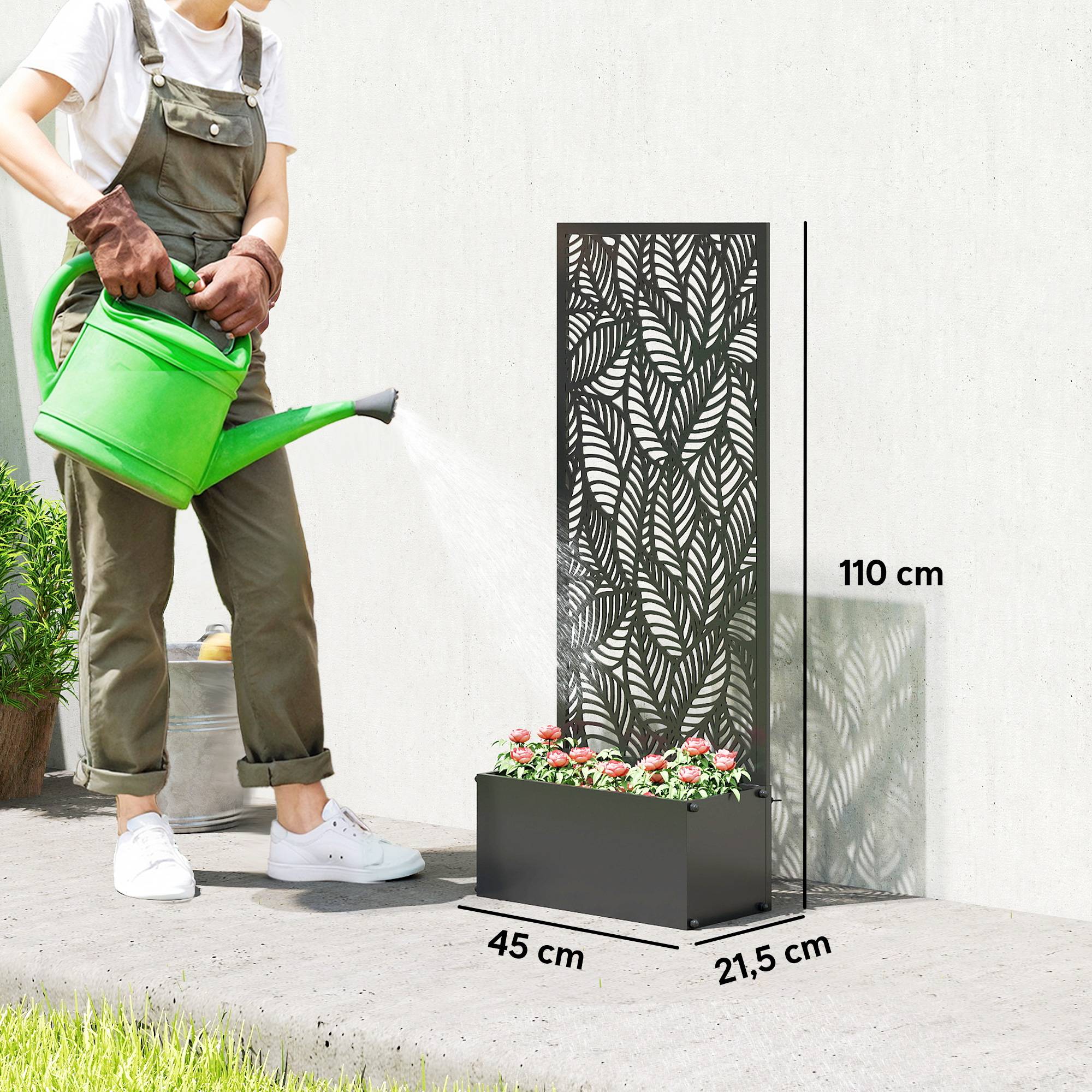 Jardinière avec treillis, bac à fleurs, avec brise-vue, pour plantes grimpantes, métal, 45 x 21,5 x 110 cm, noir - Image 5