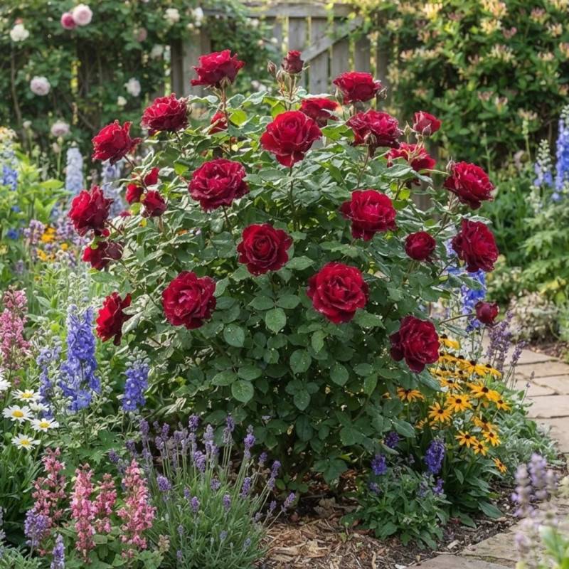 Rosier à grandes fleurs Hommage à Barbara® 'Delchifrou' à fleurs Rouge/ - feuillage Caduc - Pot de 10 L - 1/2 tige - Image 2