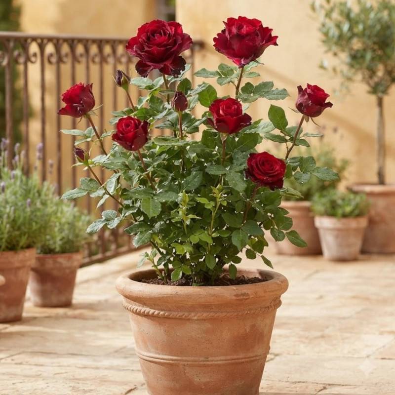 Rosier à grandes fleurs Hommage à Barbara® 'Delchifrou' à fleurs Rouge/ - feuillage Caduc - Pot de 10 L - 1/2 tige - Image 3