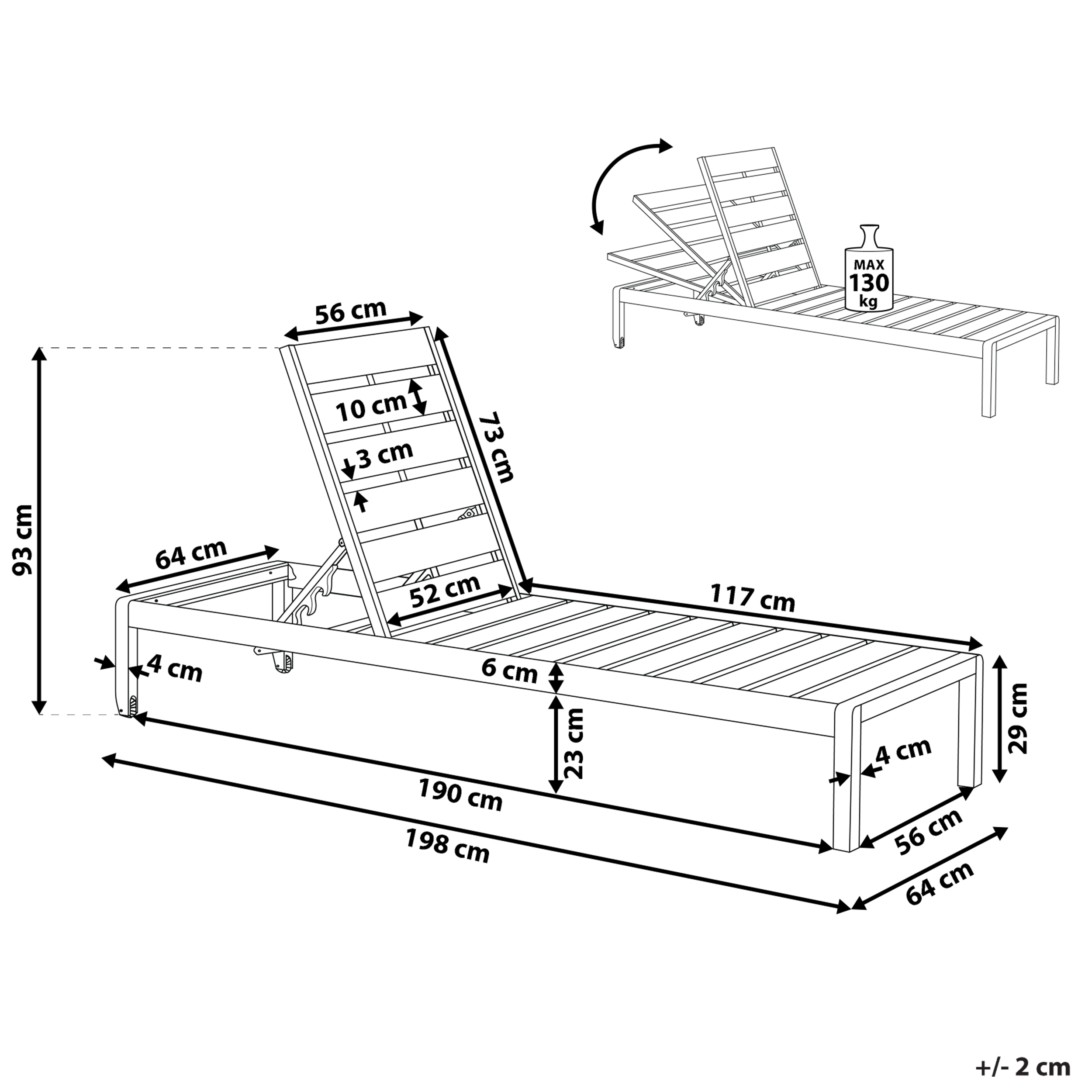 Beliani - Chaise Longue Effet Bois Blanc en Aluminium Transat Inclinable Solide et Résistant pour Jardin ou Terrasse Moderne - Image 3