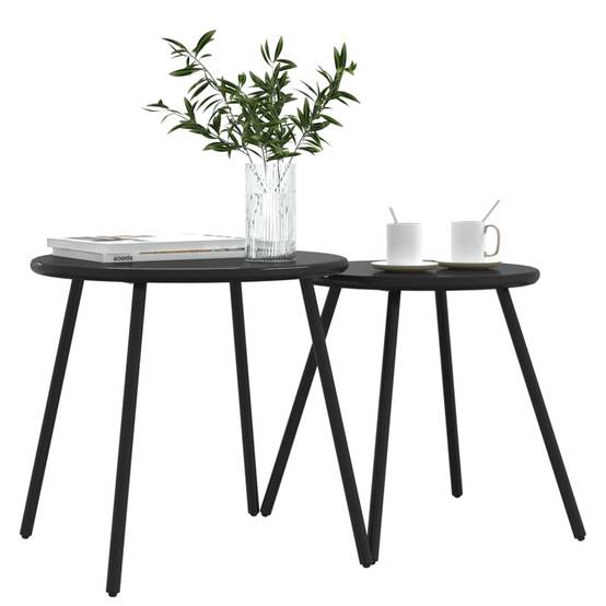 2 pcs Tables basses de jardin | Table d'extérieur rondes noir acier enduit de poudre - Image 3