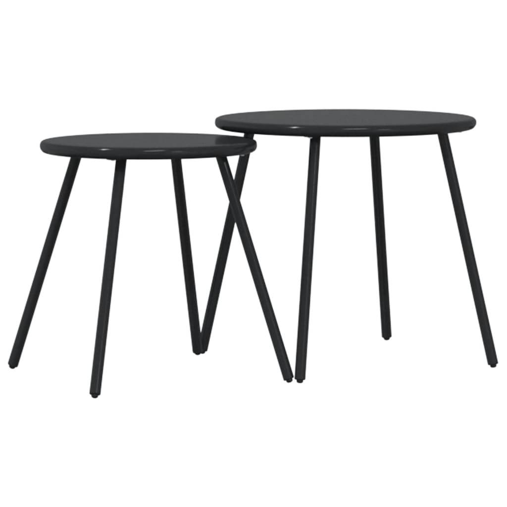 2 pcs Tables basses de jardin | Table d'extérieur rondes noir acier enduit de poudre - Image 6