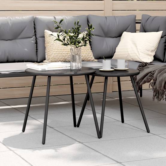 2 pcs Tables basses de jardin | Table d'extérieur rondes noir acier enduit de poudre - Image 2