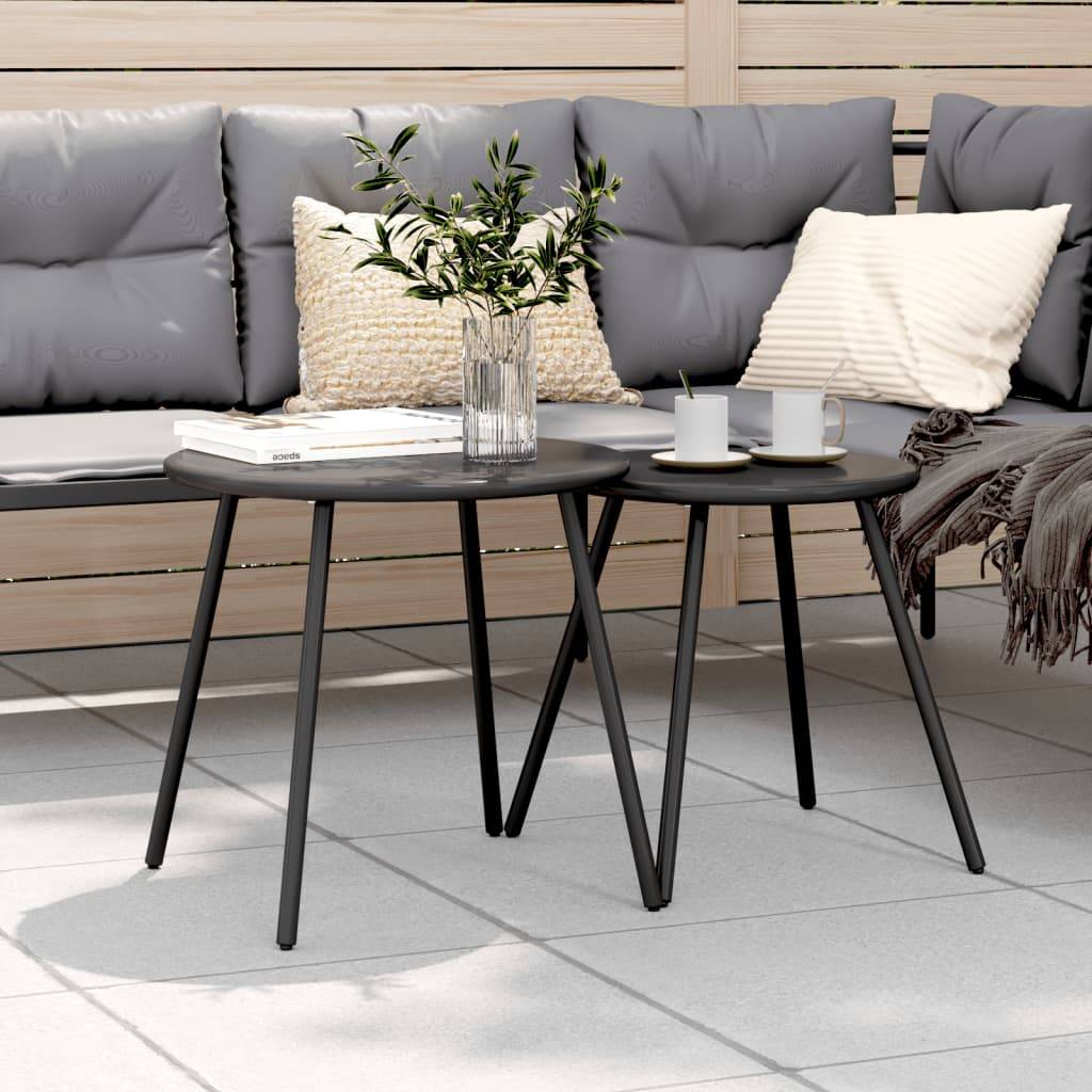 2 pcs Tables basses de jardin | Table d'extérieur rondes noir acier enduit de poudre - Image 2