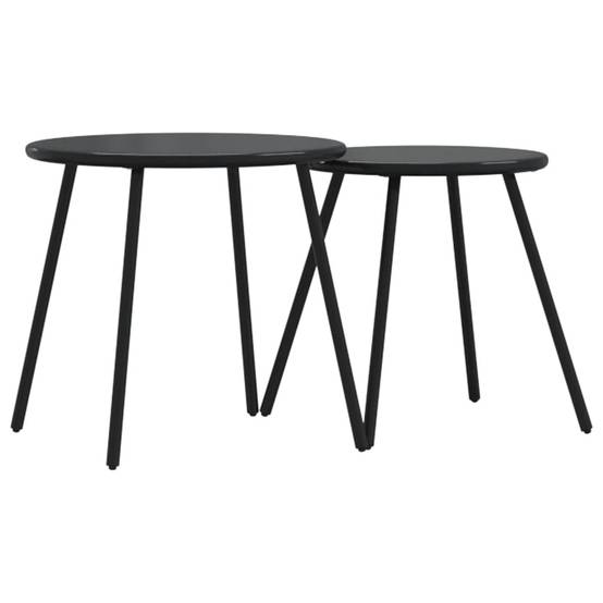 2 pcs Tables basses de jardin | Table d'extérieur rondes noir acier enduit de poudre - Image 1