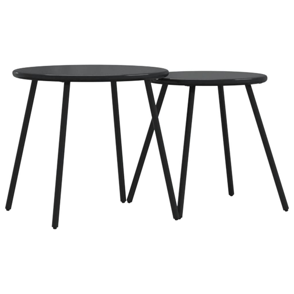 2 pcs Tables basses de jardin | Table d'extérieur rondes noir acier enduit de poudre - Image 1