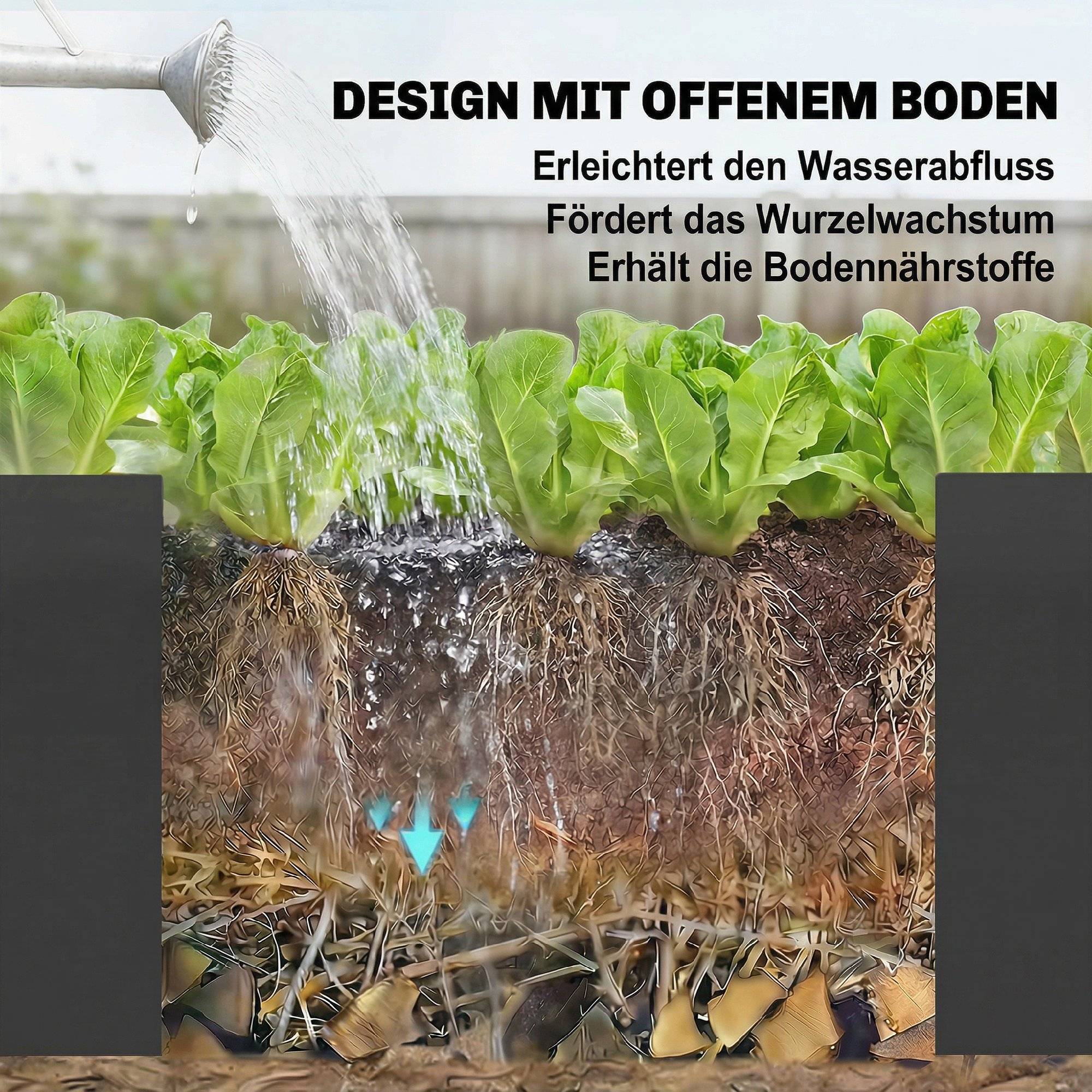 Carré potager en forme L acier galvanisé jardin grande capacité 562L drainage 150x150cm noir - ComfortXL Outdoor Living - Image 9