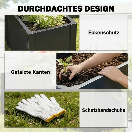 Carré potager en forme L acier galvanisé jardin grande capacité 562L drainage 150x150cm noir - ComfortXL Outdoor Living - Image 8