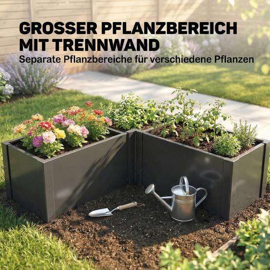 Carré potager en forme L acier galvanisé jardin grande capacité 562L drainage 150x150cm noir - ComfortXL Outdoor Living - Image 6