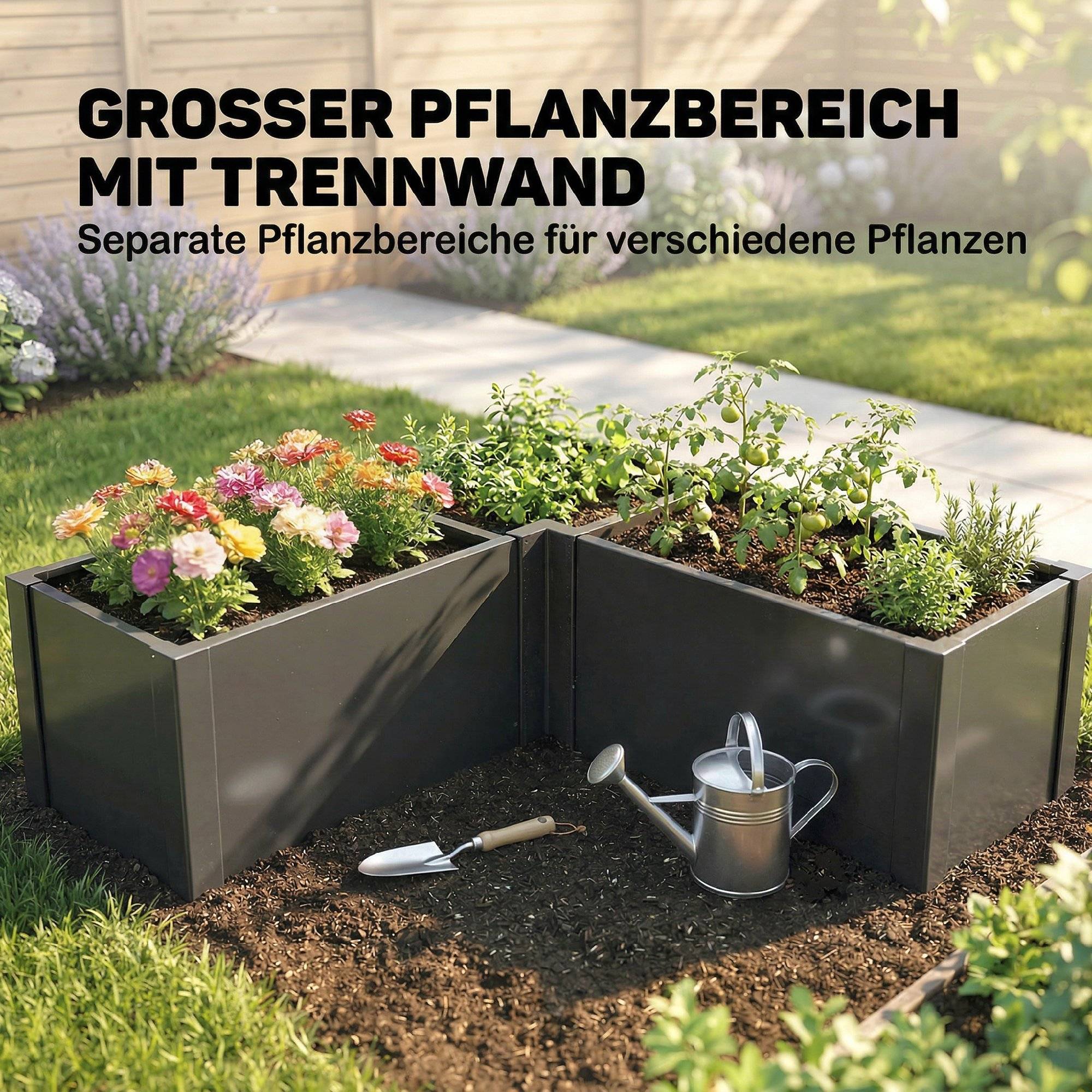 Carré potager en forme L acier galvanisé jardin grande capacité 562L drainage 150x150cm noir - ComfortXL Outdoor Living - Image 6