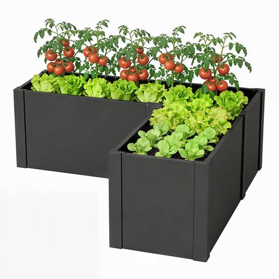 Carré potager en forme L acier galvanisé jardin grande capacité 562L drainage 150x150cm noir - ComfortXL Outdoor Living - Image 2