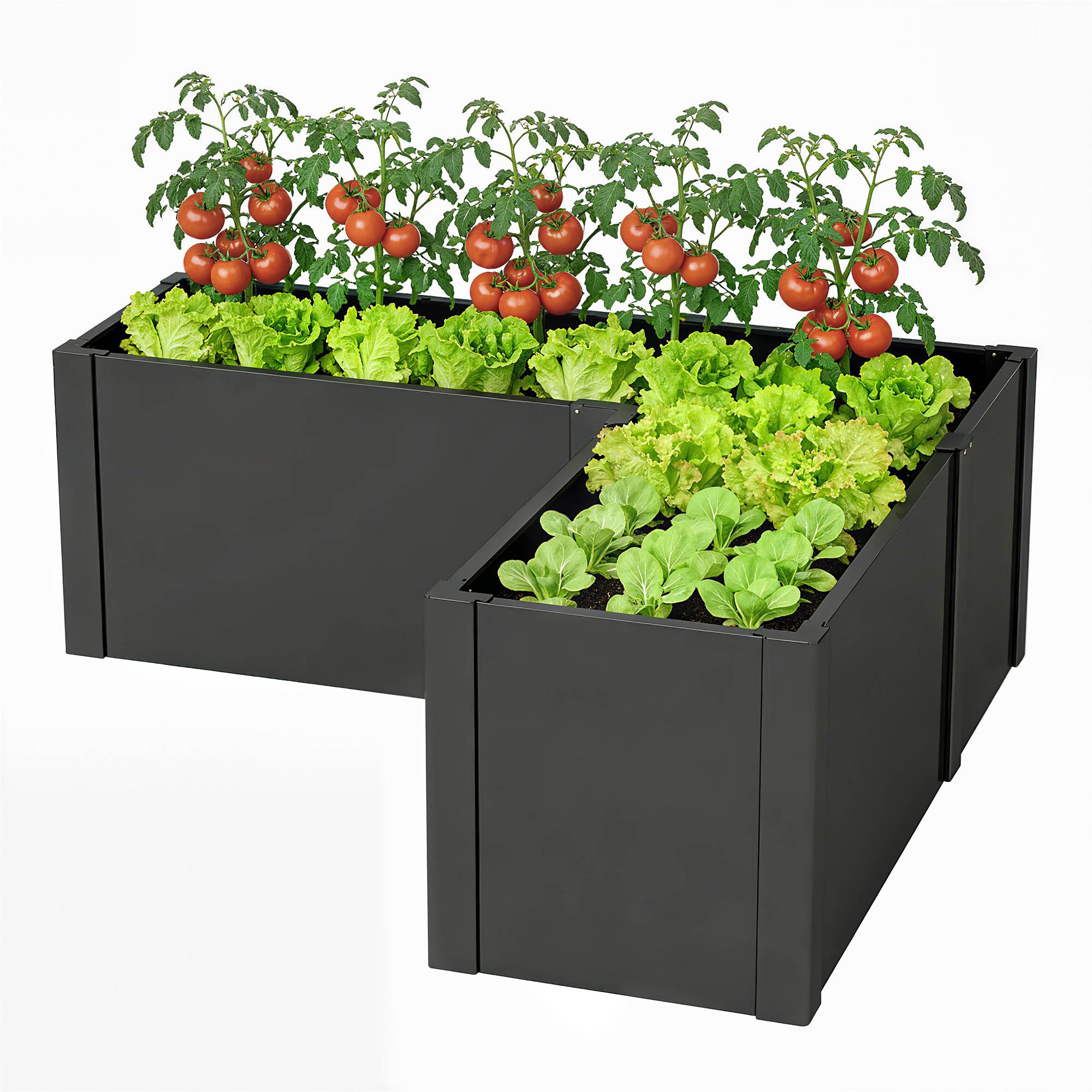 Carré potager en forme L acier galvanisé jardin grande capacité 562L drainage 150x150cm noir - ComfortXL Outdoor Living - Image 2