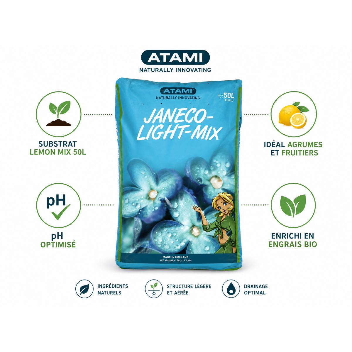 Terreau  JANECO Light-Mix en sac de  50 litres - ATAMI - Image 2