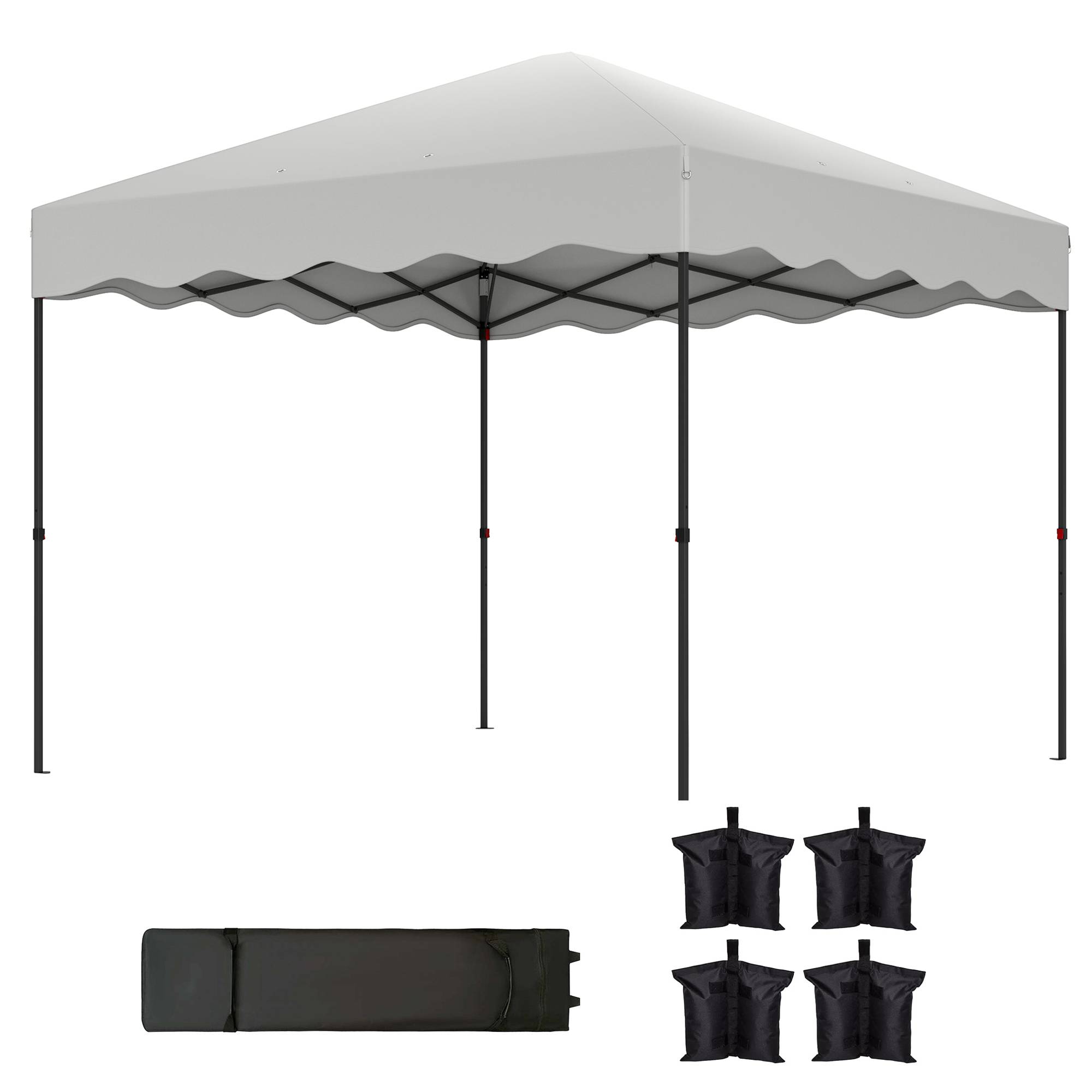 Tente pliante 3x3m avec protection UV, hauteur réglable et sac de transport à roulettes pour 6 à 9 personnes, blanche - Image 2