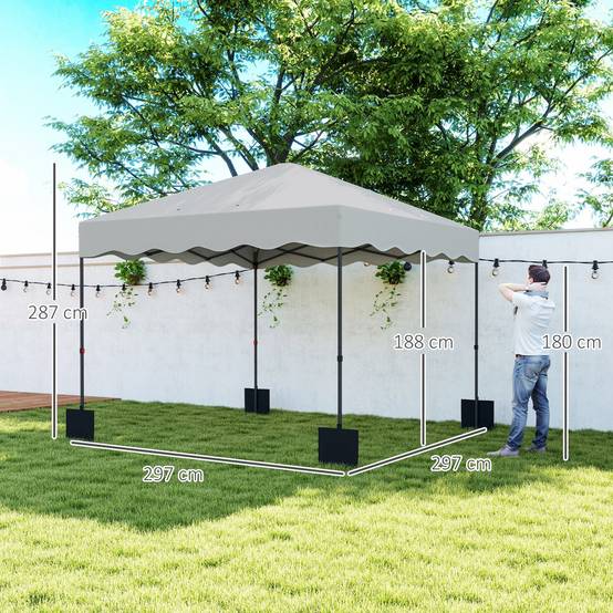 Tente pliante 3x3m avec protection UV, hauteur réglable et sac de transport à roulettes pour 6 à 9 personnes, blanche - Image 5