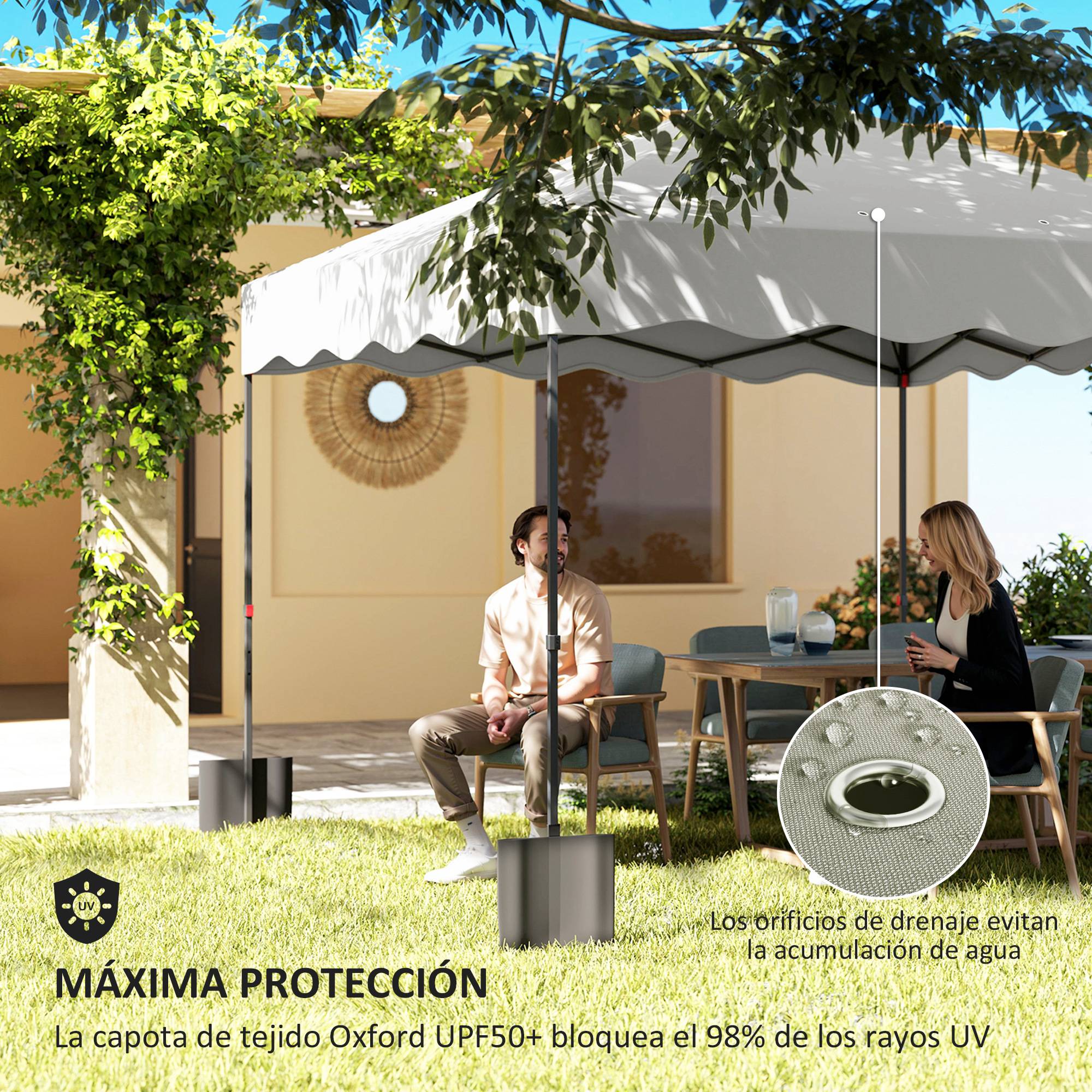 Tente pliante 3x3m avec protection UV, hauteur réglable et sac de transport à roulettes pour 6 à 9 personnes, blanche - Image 8