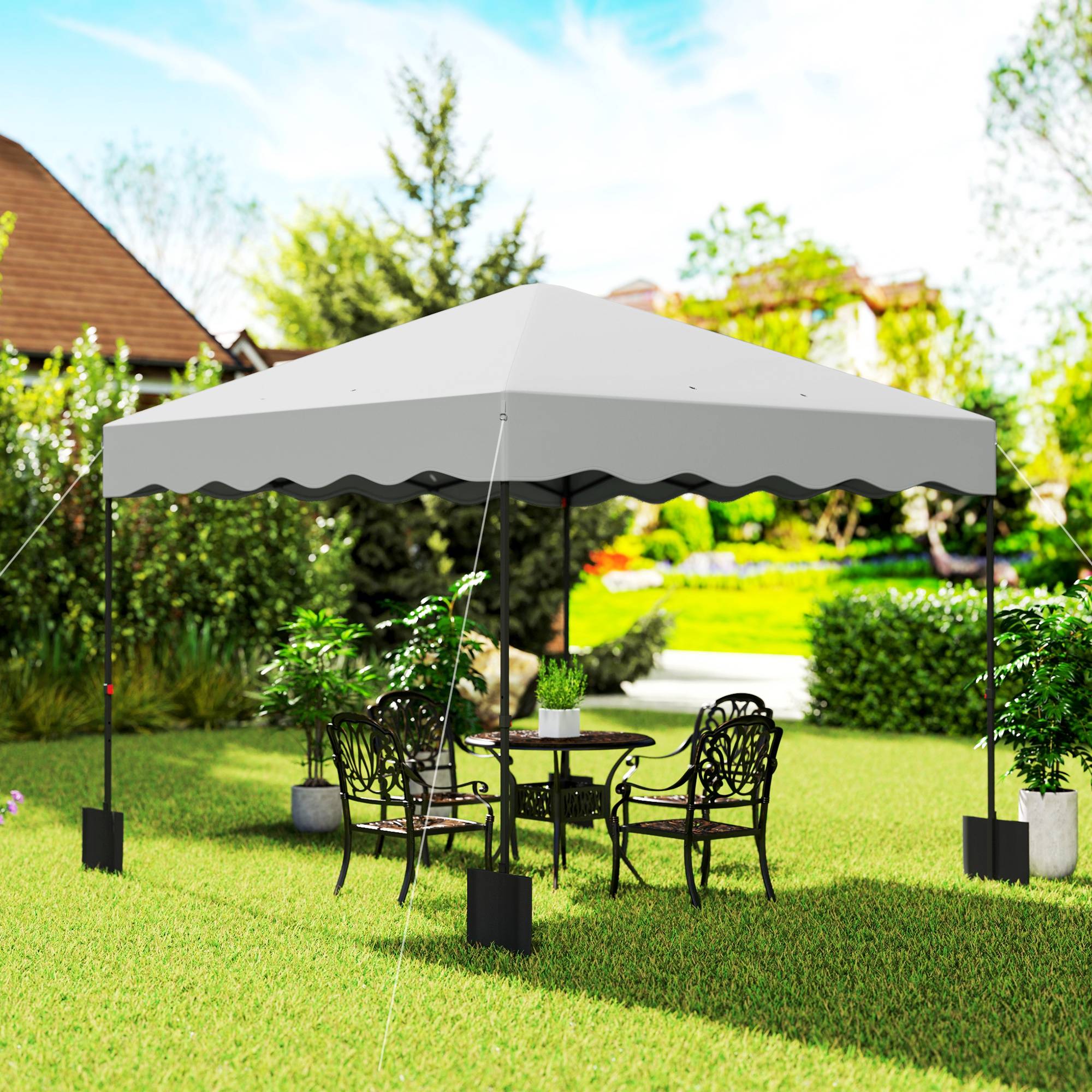 Tente pliante 3x3m avec protection UV, hauteur réglable et sac de transport à roulettes pour 6 à 9 personnes, blanche - Image 4