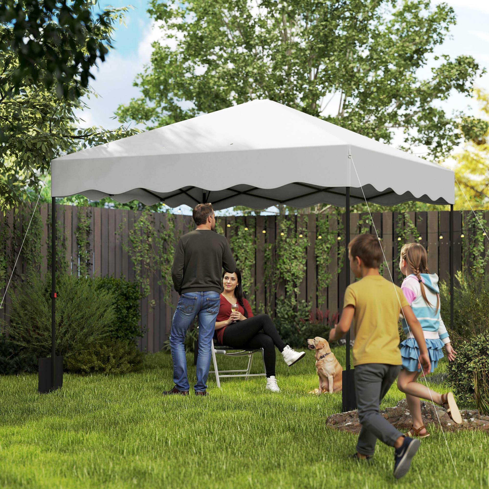 Tente pliante 3x3m avec protection UV, hauteur réglable et sac de transport à roulettes pour 6 à 9 personnes, blanche - Image 3