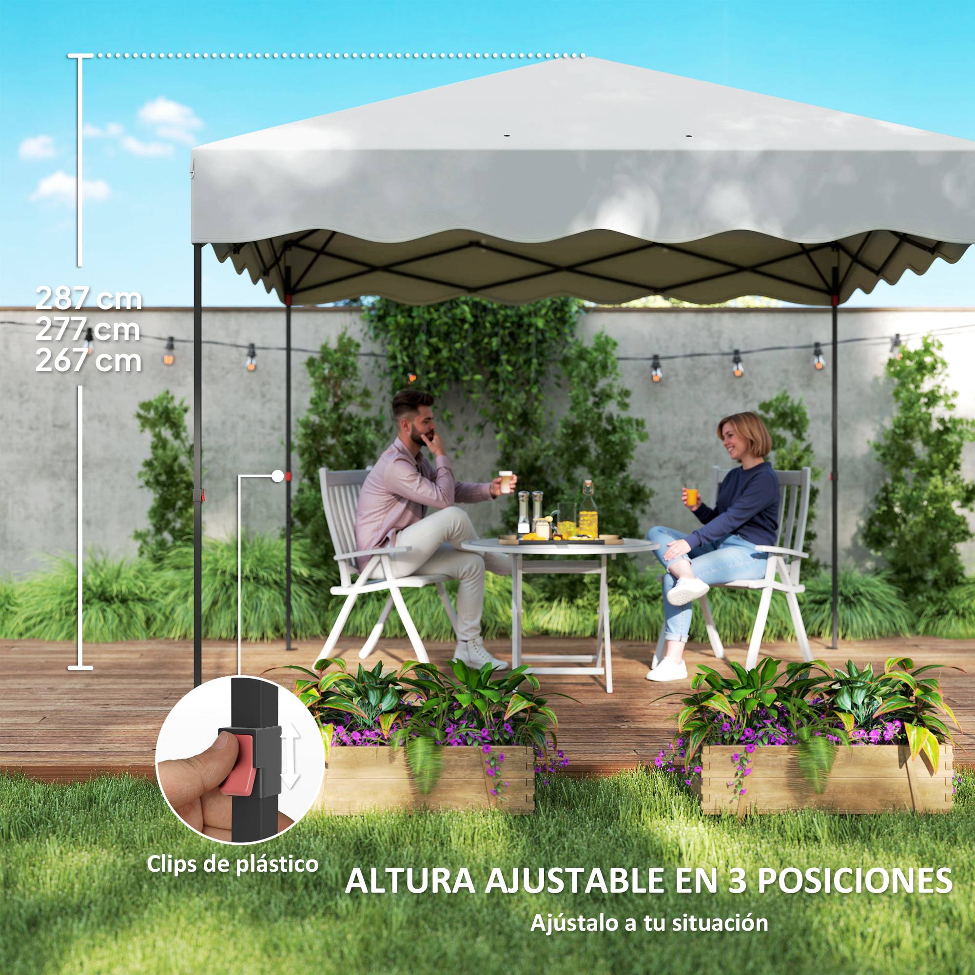 Tente pliante 3x3m avec protection UV, hauteur réglable et sac de transport à roulettes pour 6 à 9 personnes, blanche - Image 7
