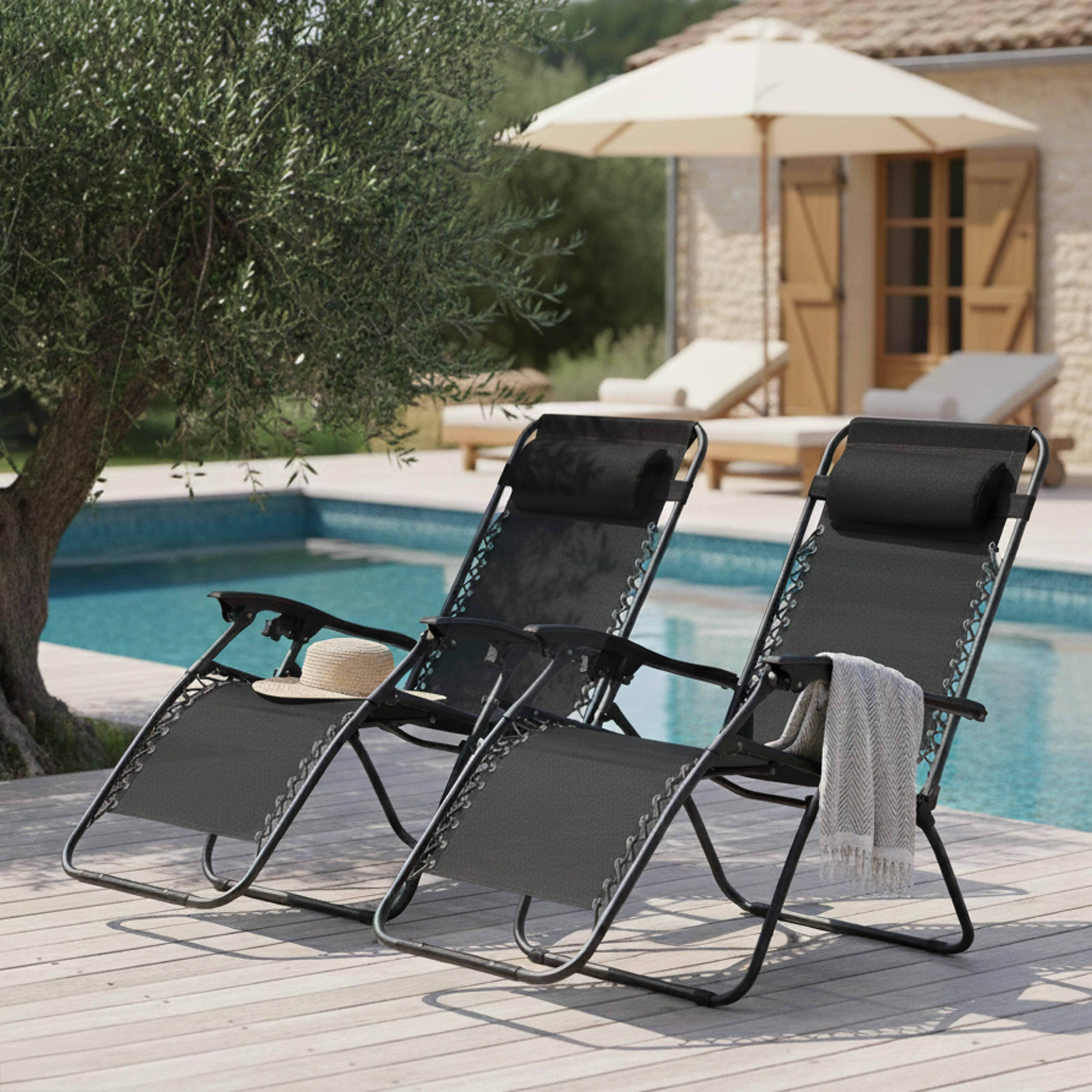Oviala - Lot de 2 fauteuils lounge inclinable en acier noir Monaco - Oviala - Image 2
