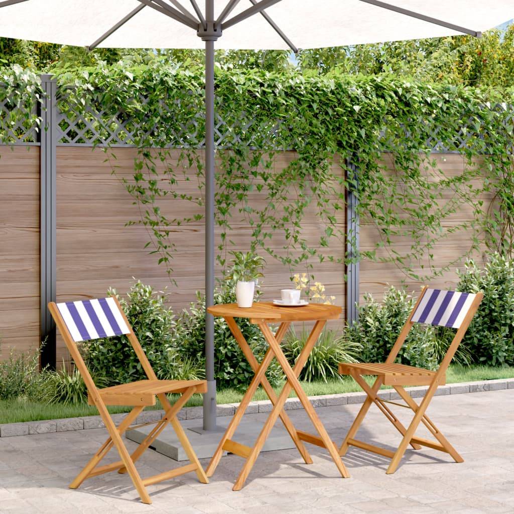 Maison Chic - Ensemble 3 pcs de bistro - Salon De Jardin - Mobilier extérieur bleu et blanc tissu et bois massif MI610 - Image 2