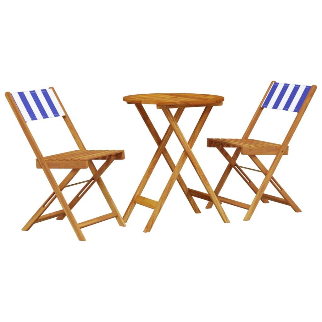 Maison Chic - Ensemble 3 pcs de bistro - Salon De Jardin - Mobilier extérieur bleu et blanc tissu et bois massif MI610 - Image 1