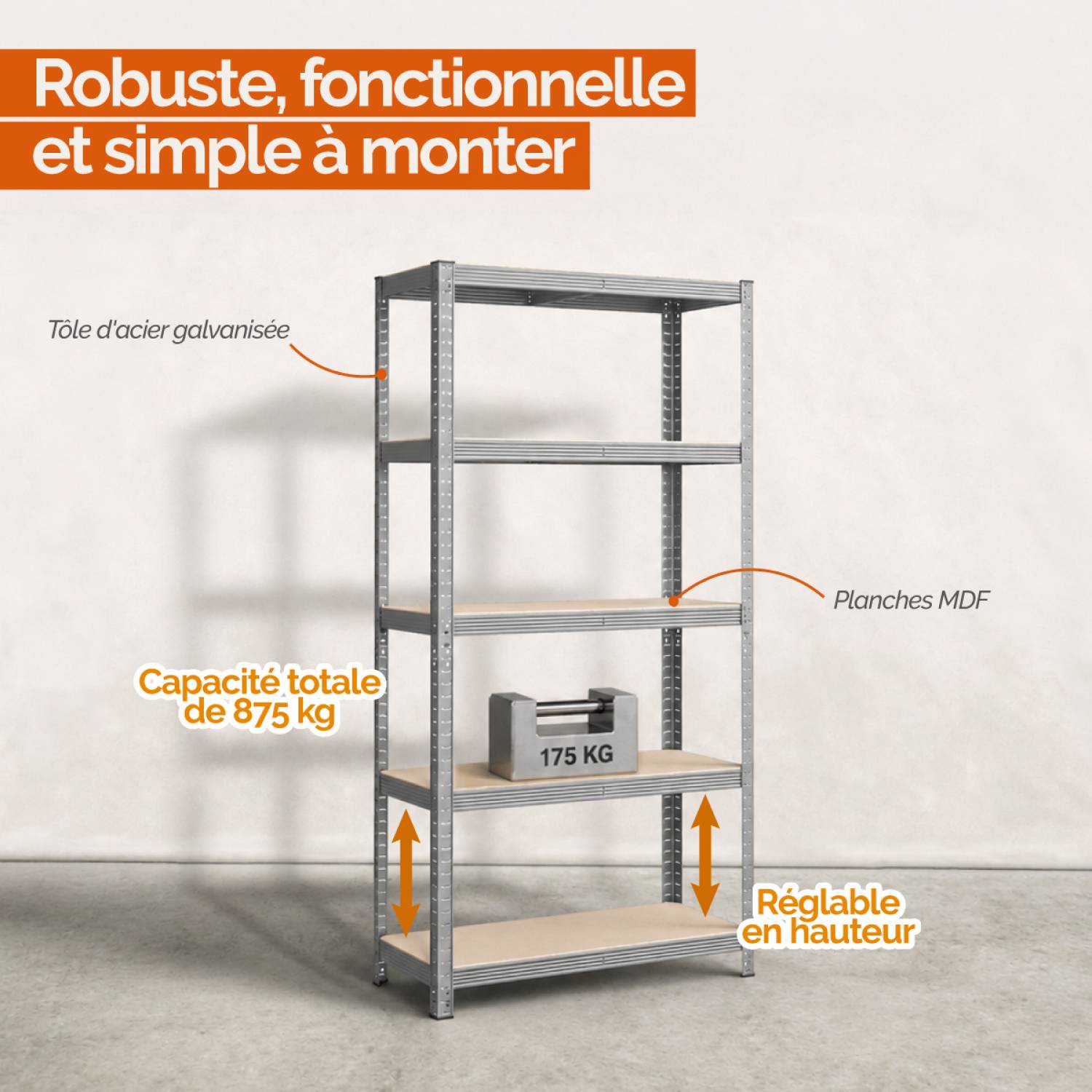 Linxor - Lot de 2 étagères de stockage, rangement, 5 niveaux - Métal - 180 x 90 x 40 cm - Charge maximale 875 kg - Gris - Linxor - Image 3