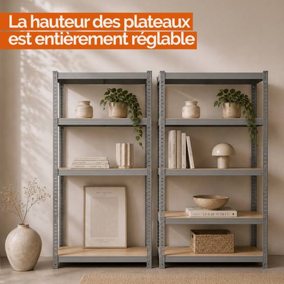 Linxor - Lot de 2 étagères de stockage, rangement, 5 niveaux - Métal - 180 x 90 x 40 cm - Charge maximale 875 kg - Gris - Linxor - Image 4