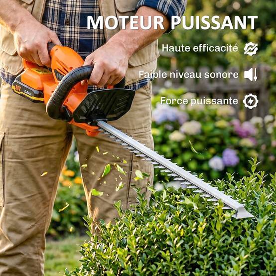 Taille-Haies Électrique 100 W, Lame 51 cm, Batterie 2,0 Ah et Chargeur, Orange - Image 6