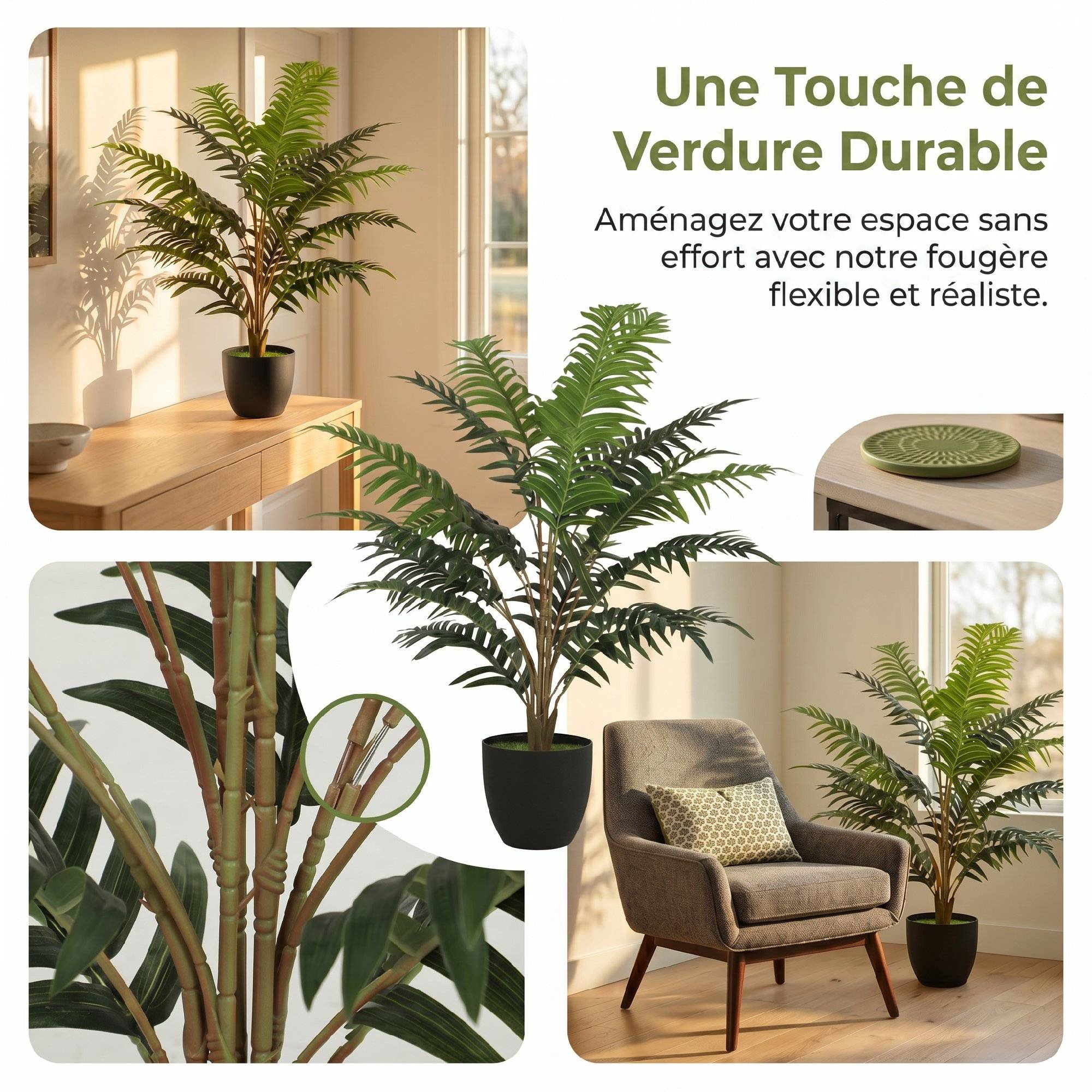 Plante artificielle intérieure 90 cm fougère arbre artificiel en pot avec branches flexibles, intérieure et extérieure - Image 7
