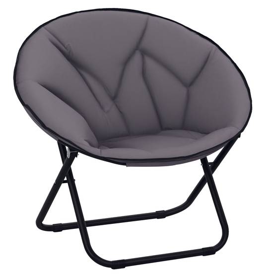 Fauteuil lune pliable métal Tissu Oxford épais Siège soucoupe camping 80x80x75cm Gris - ComfortXL Outdoor Living - Image 1